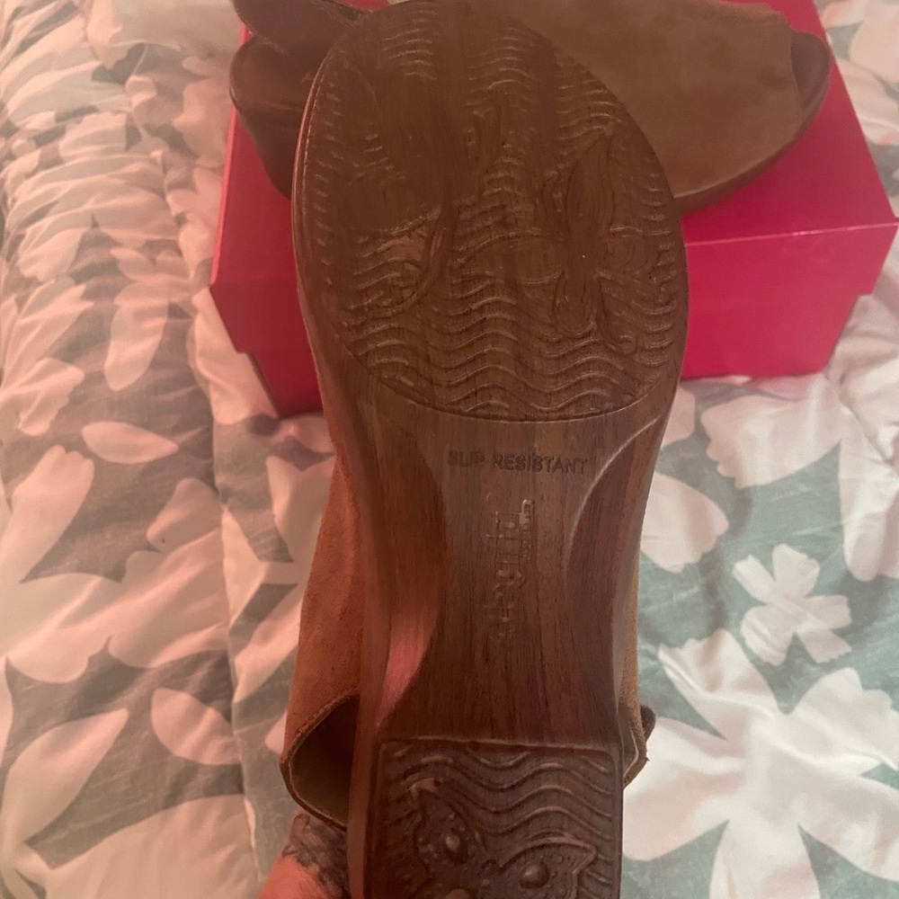 Alegria Rosie Brown Suede Wedge Shoes - Picture 4 of 10